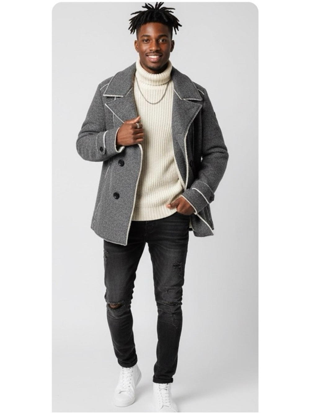 Slate & Stone Gray Wool-Blend Sherpa Lined Classic Peacoat Jacket Size Large